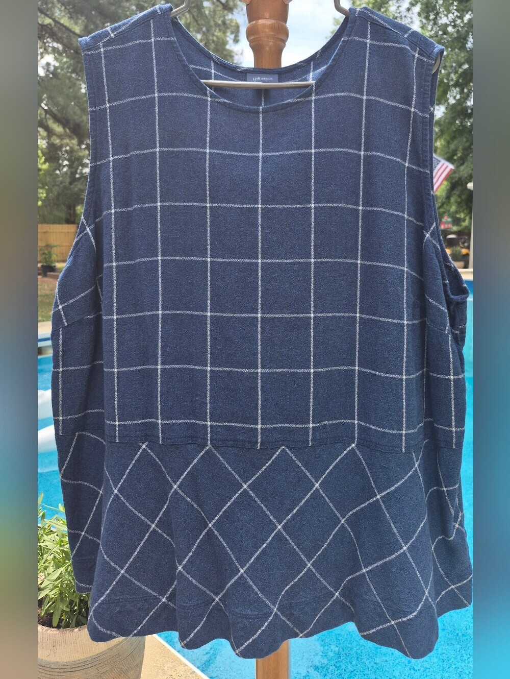 J. Jill Denim Women's Blue White Windowpane Sleeveless Peplum Top, Size 3X